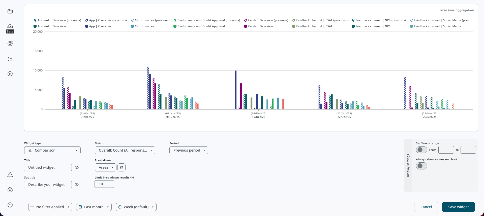 screenshot of the comparison chart set up screen